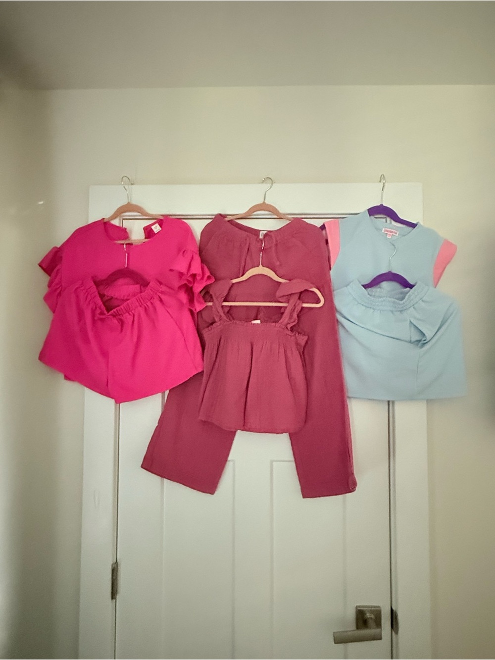 Girls' Pink & Light Blue Summer Tops and Pants Set